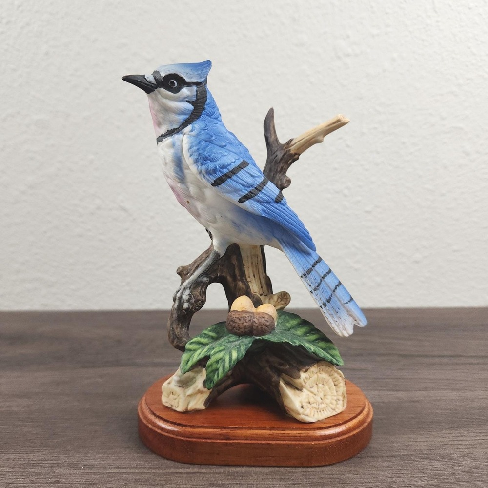 Vintage Dave Grossman Design Blue Jay Bird Figurine Japan Wood Base 7"